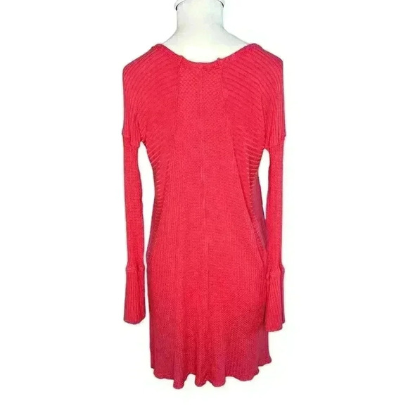 Free People Ventura Thermal Top Long Sleeve Split Hem Coral Poppy Size S - Picture 4 of 7